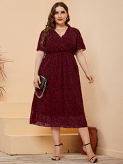 Floral Print Neck Butterfly Sleeve Dress XD21