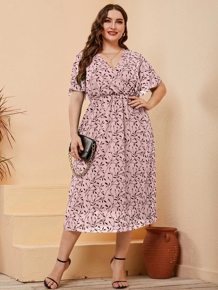 Floral Print Neck Butterfly Sleeve Dress XD21