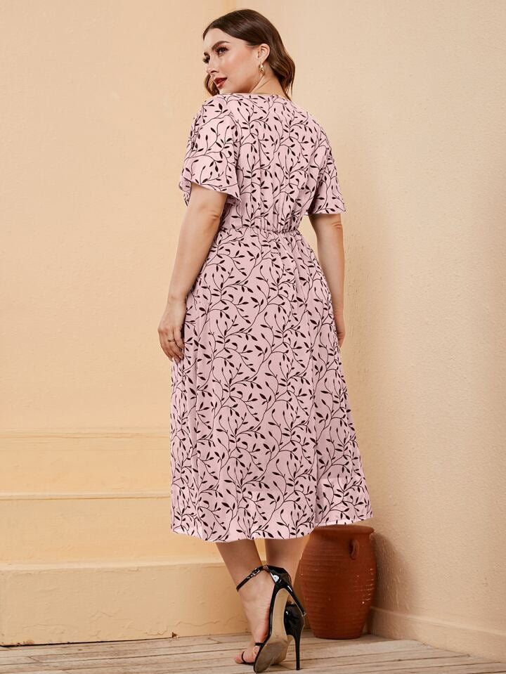 Floral Print Neck Butterfly Sleeve Dress XD21