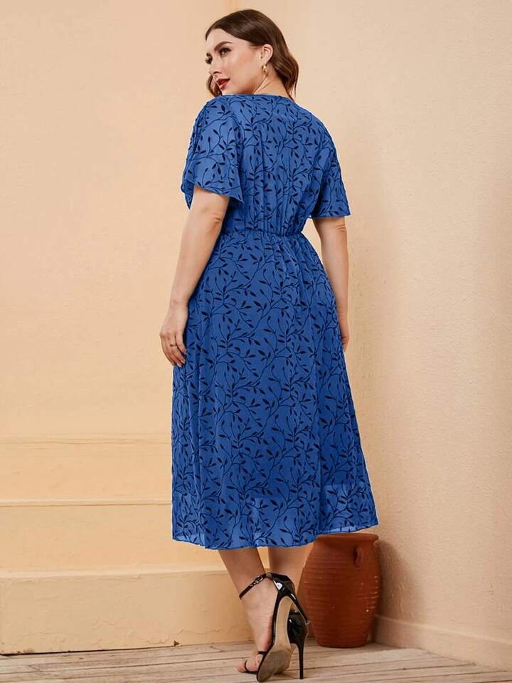 Floral Print Neck Butterfly Sleeve Dress - XD21