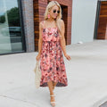 Floral Print Sling Elastic Waist Drawstring Midi Dress XD21