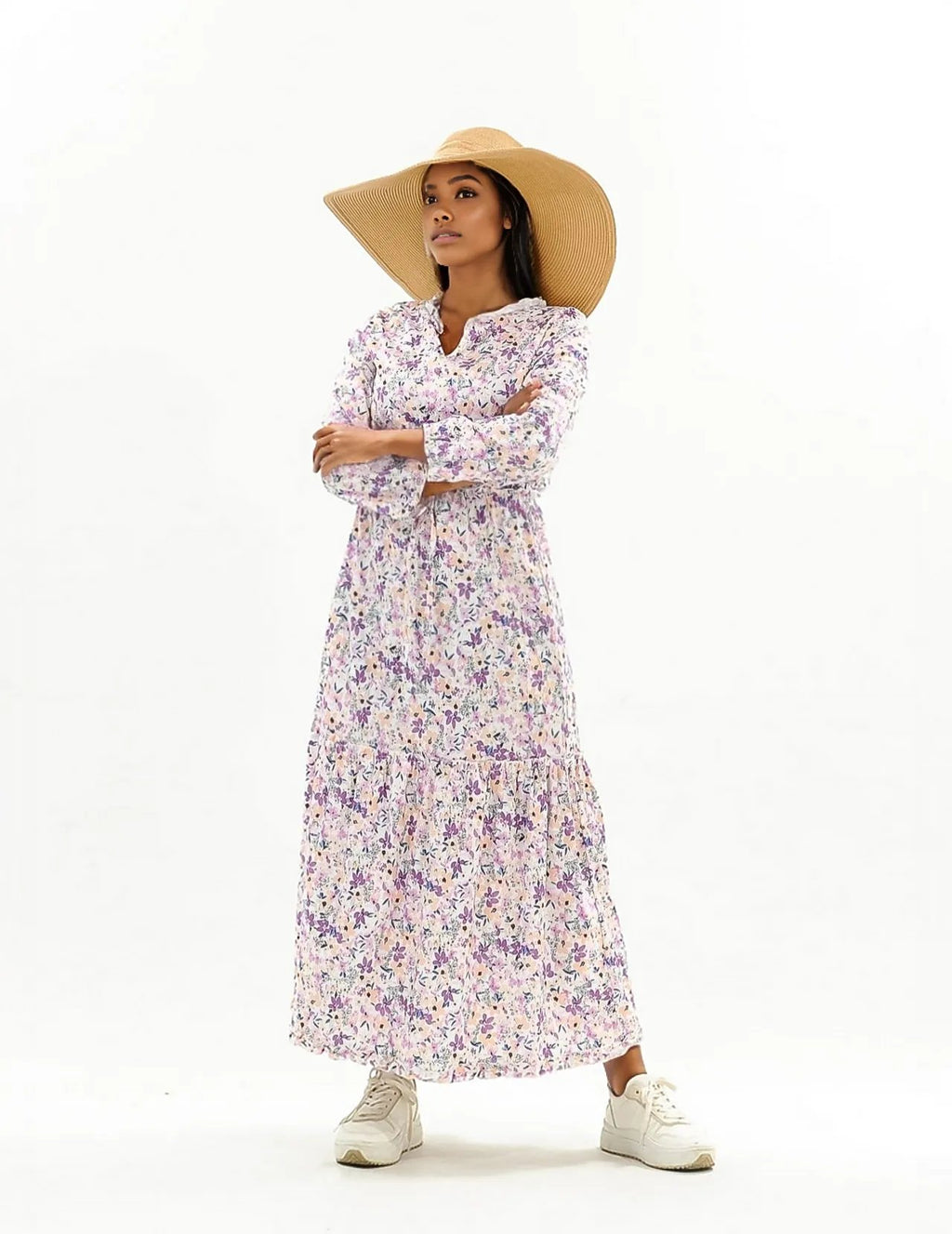 Floral Printed Long Sleeve Ruffle Dress XD21