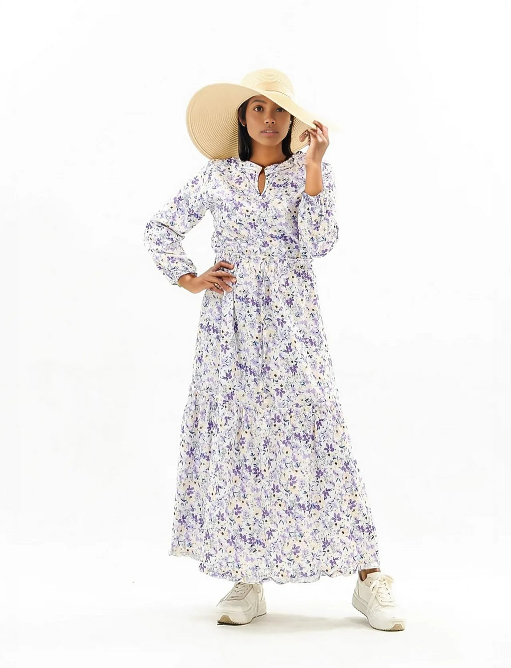 Floral Printed Long Sleeve Ruffle Dress XD21