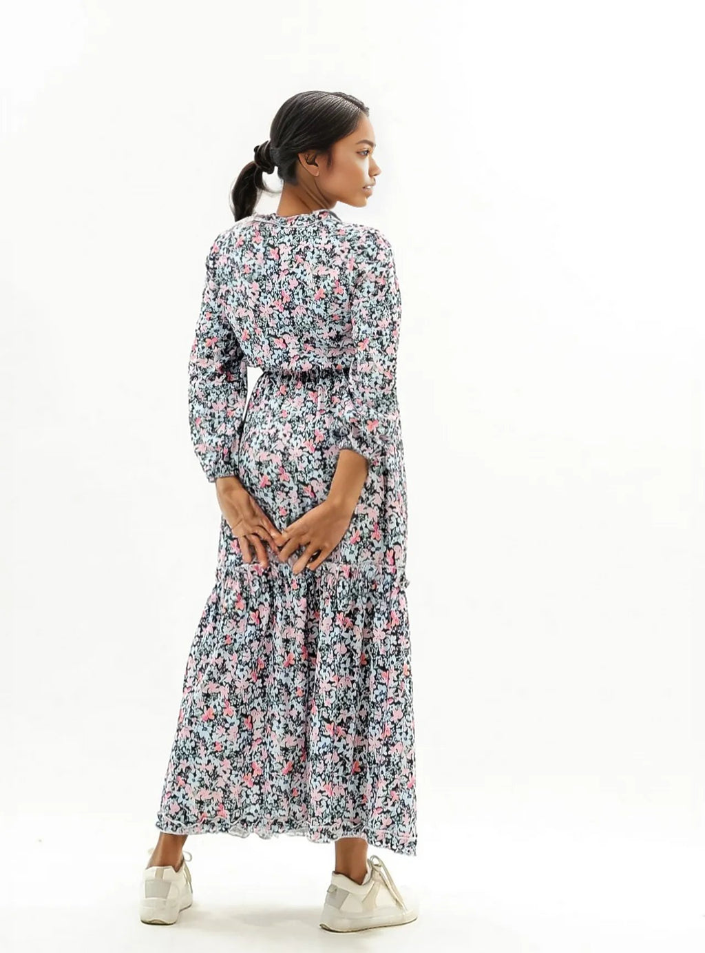 Floral Printed Long Sleeve Ruffle Dress XD21