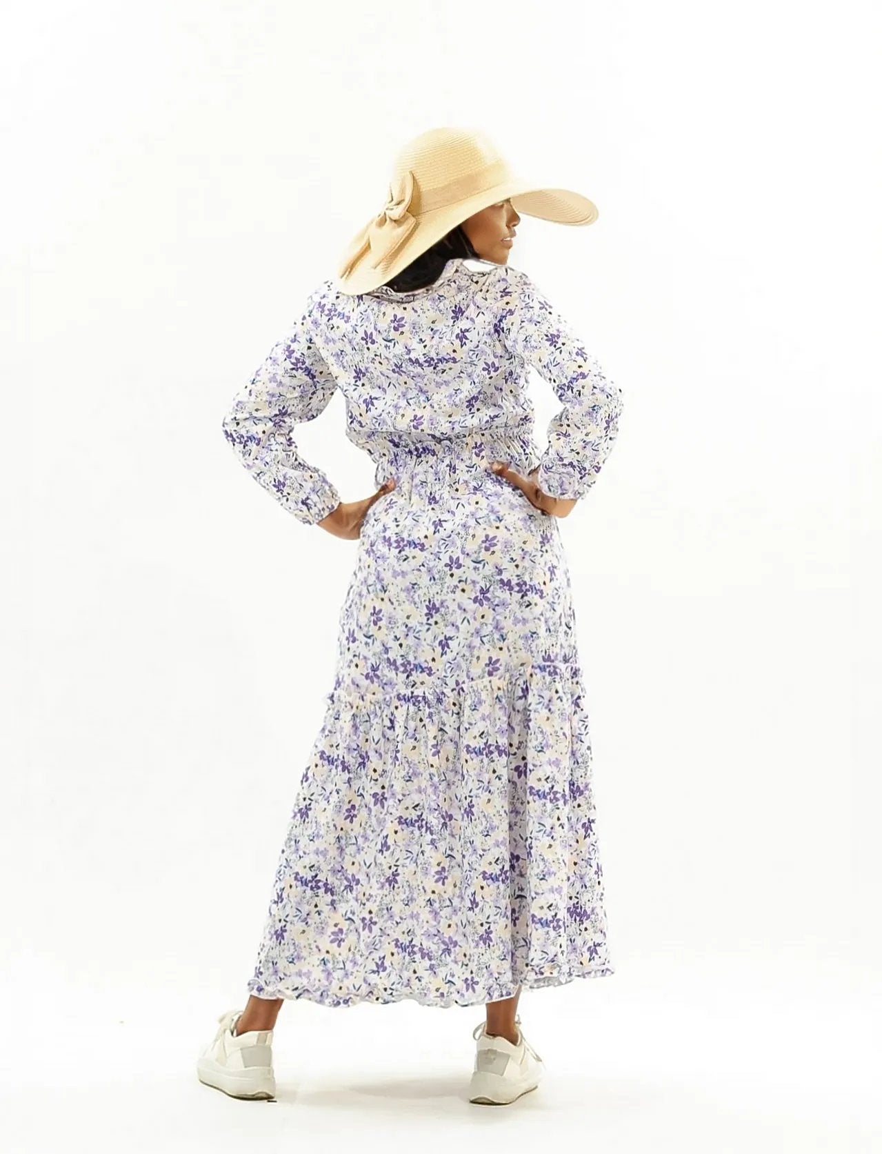 Floral Printed Long Sleeve Ruffle Dress XD21