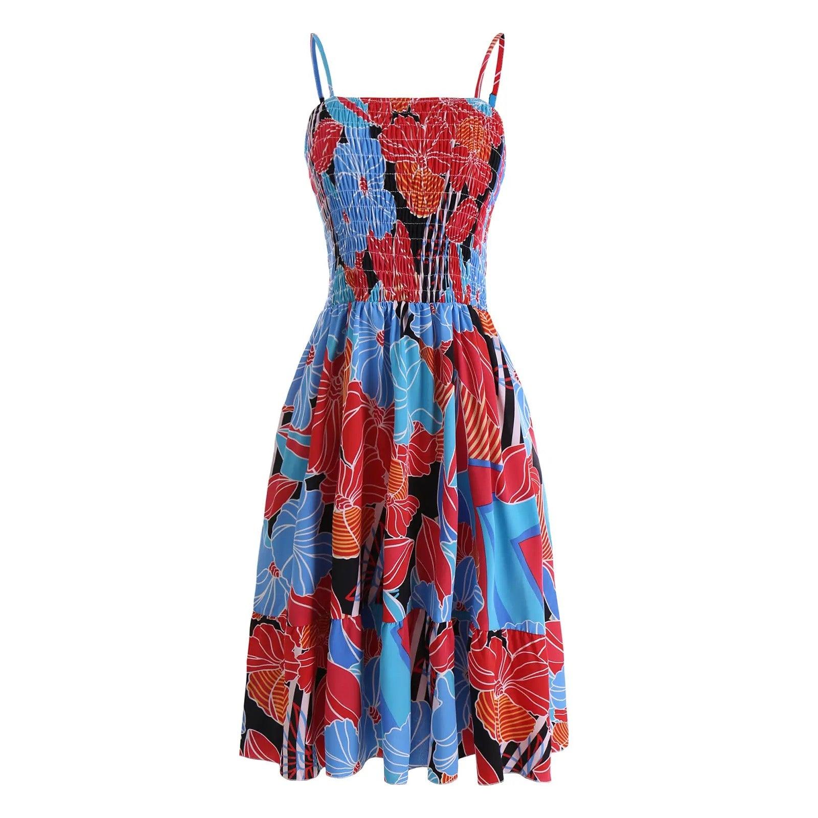 Floral Printed Suspender Skirt Dress - XD21