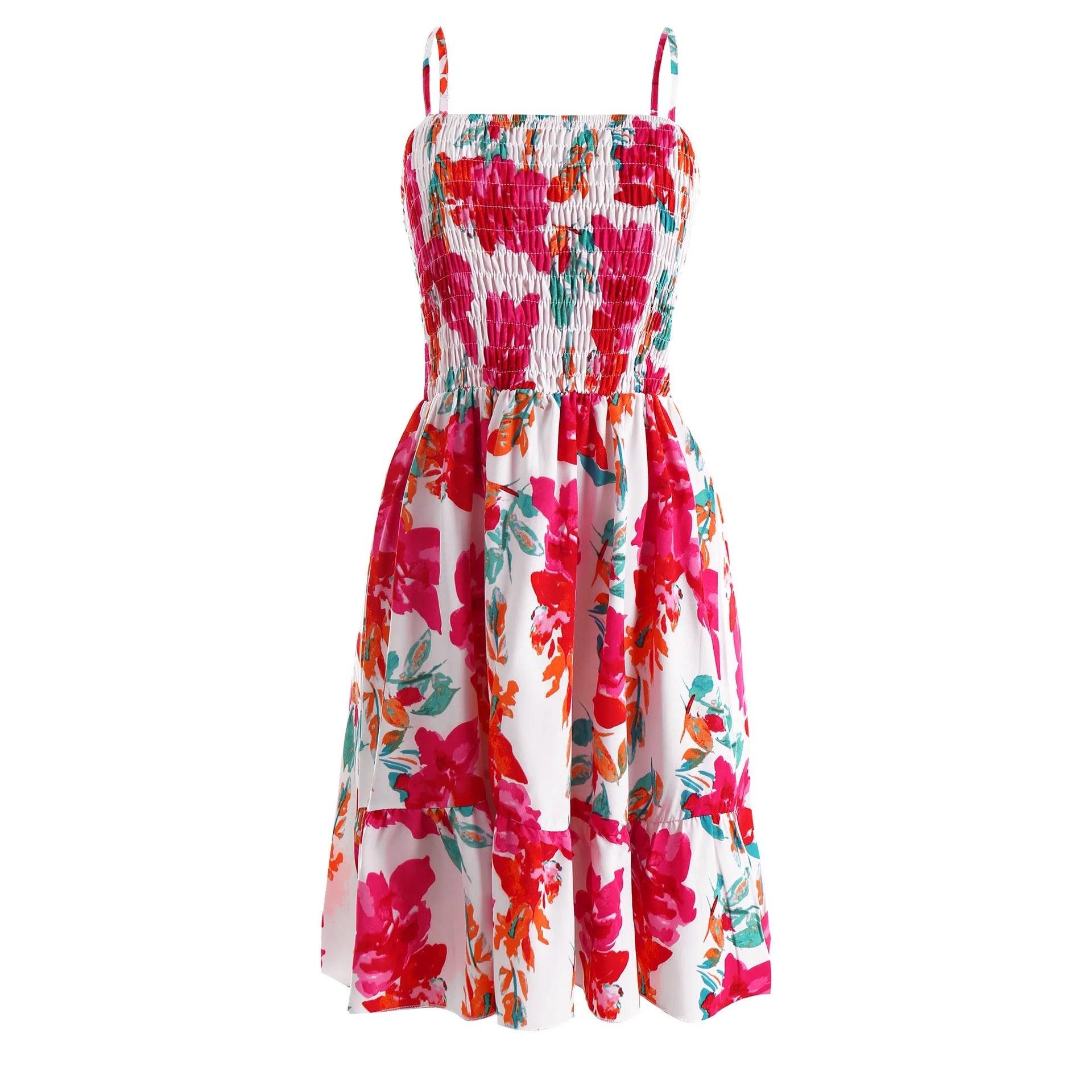 Floral Printed Suspender Skirt Dress - XD21