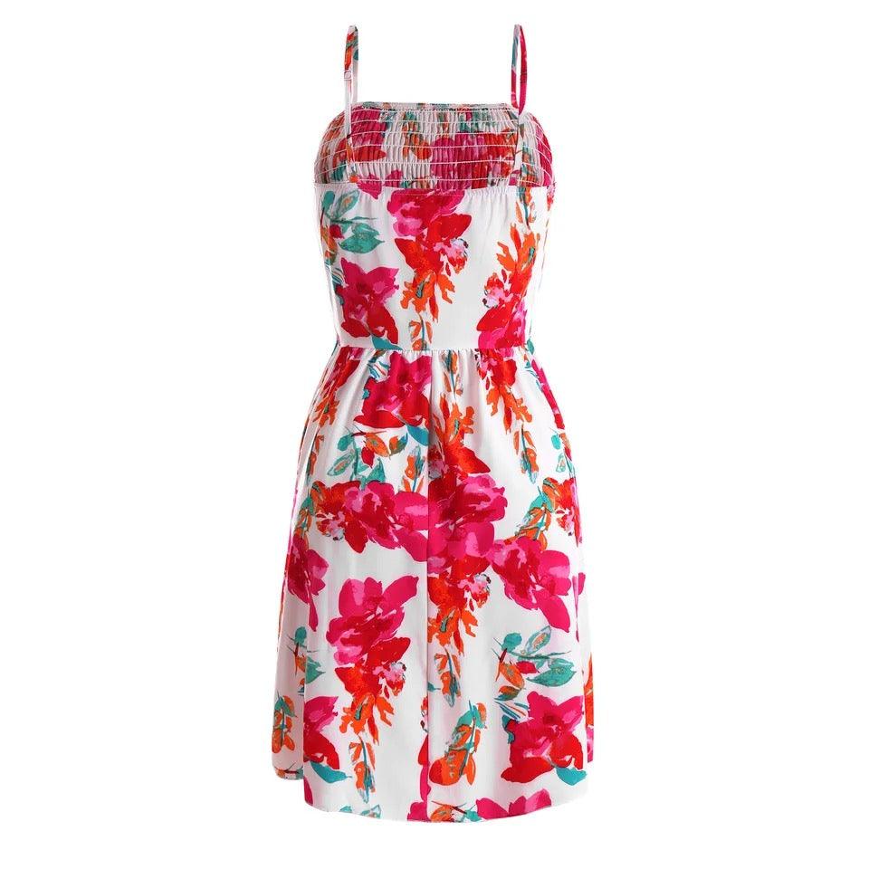 Floral Printed Suspender Skirt Dress - XD21