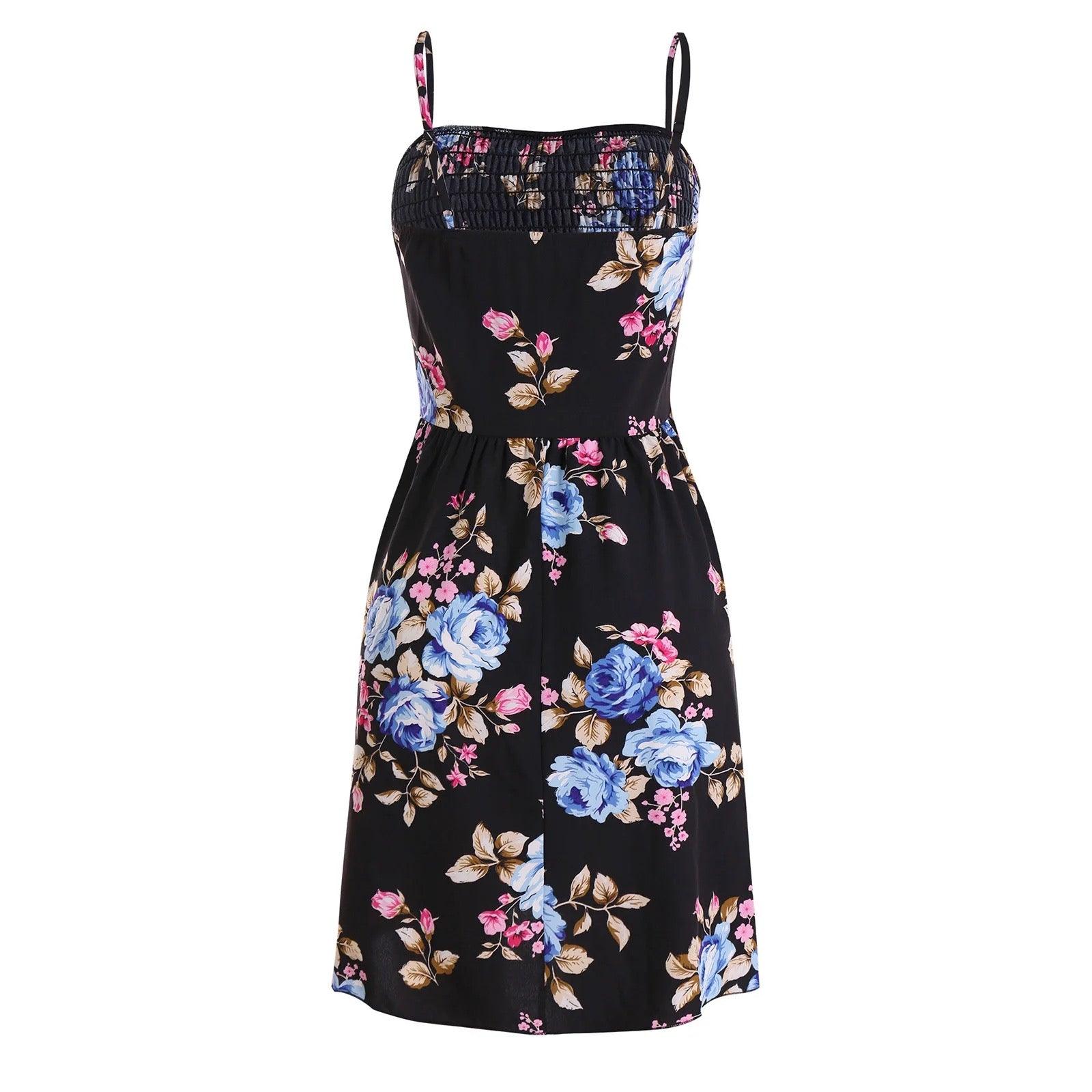 Floral Printed Suspender Skirt Dress - XD21