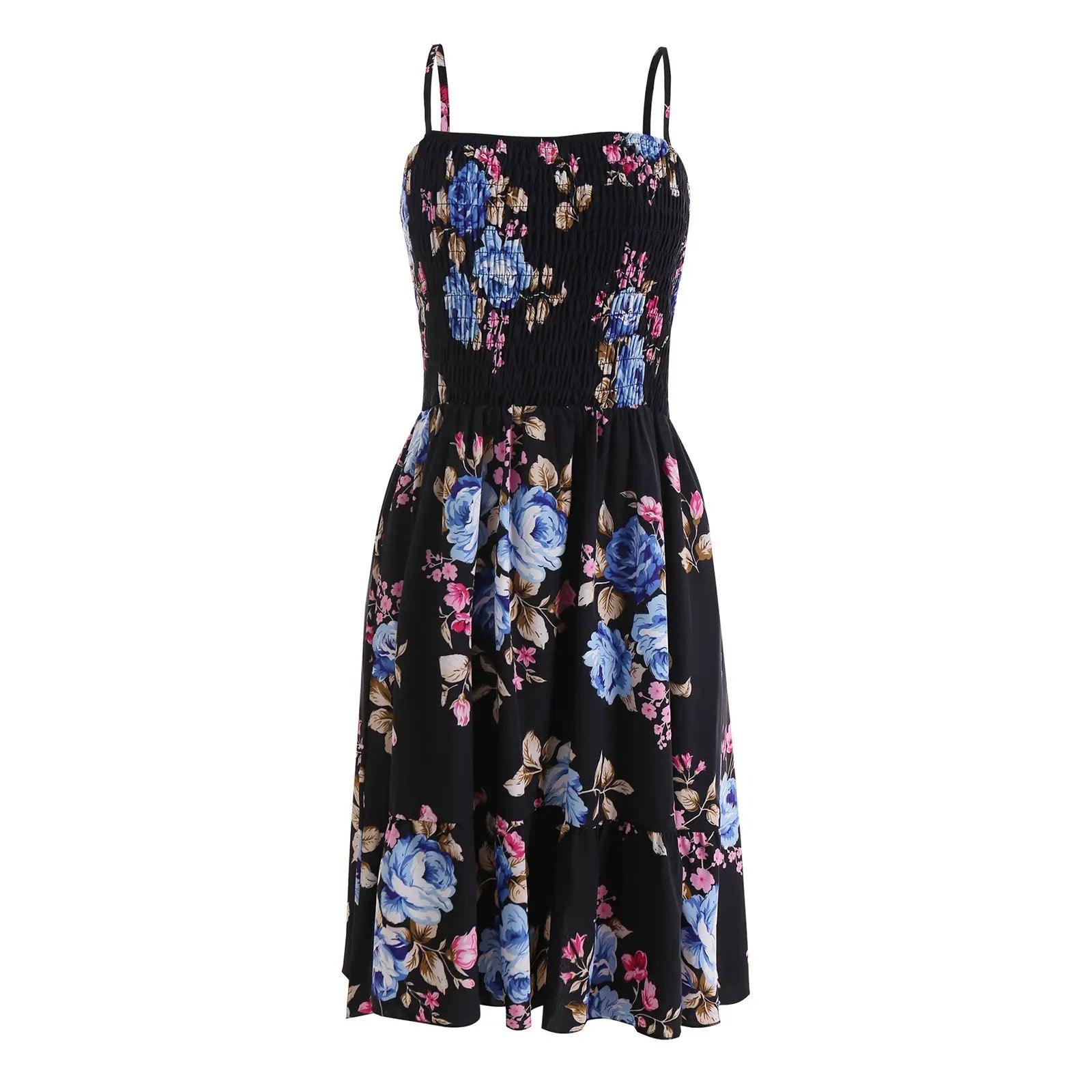 Floral Printed Suspender Skirt Dress - XD21