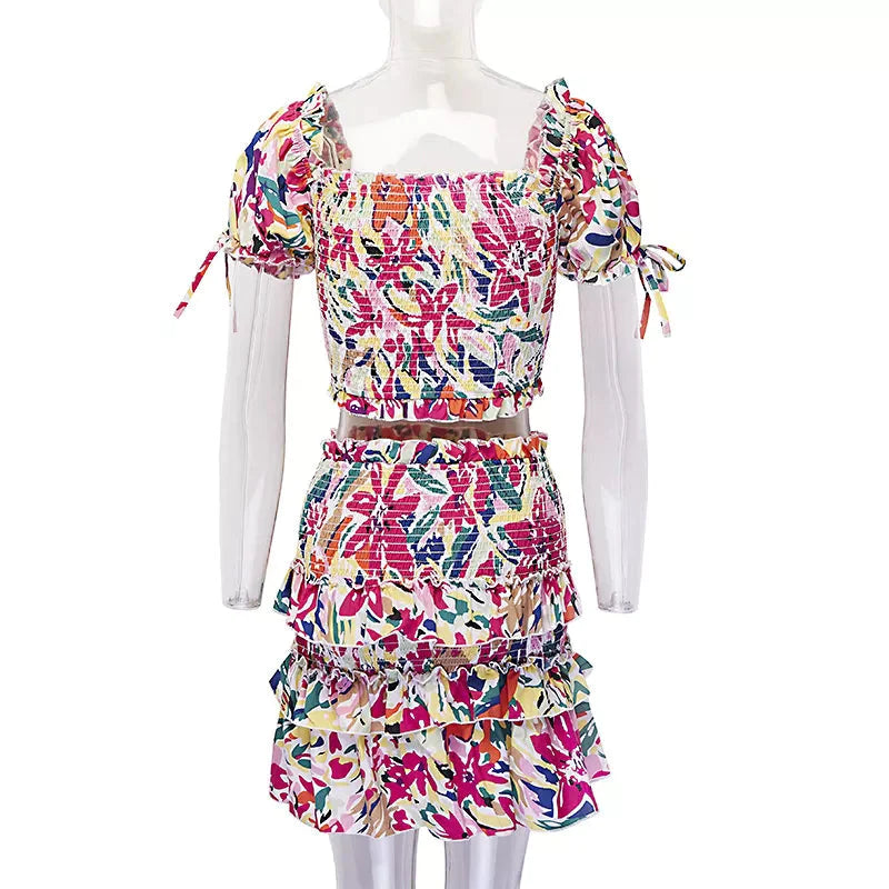 Floral Set Top And Skirt Summer Outfit - XD21