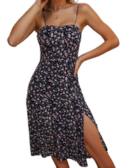 Floral Side Slit Spaghetti Strap Midi Dress XD21