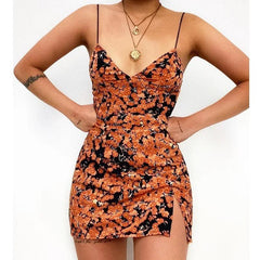 Floral Spaghetti Strap Side Slit Mini Dress - XD21