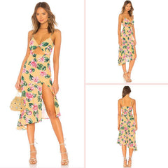 Floral Spaghetti Strap Slit Midi Dress