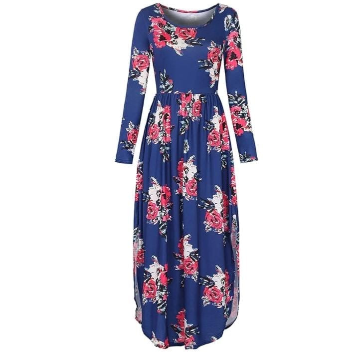 Floral Summer Long Sleeve Maxi Dress With Slits XD21