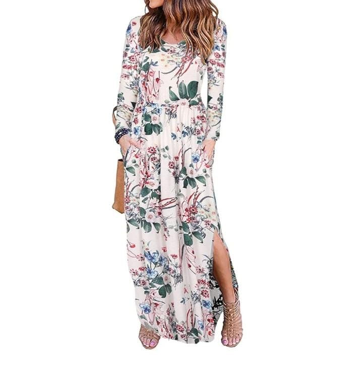 Floral Summer Long Sleeve Maxi Dress With Slits XD21