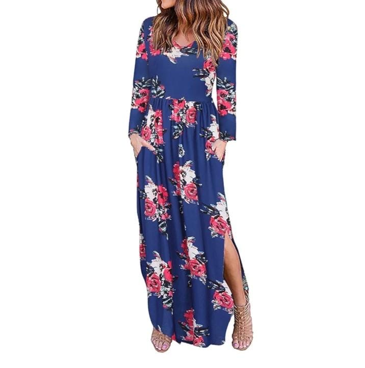 Floral Summer Long Sleeve Maxi Dress With Slits XD21