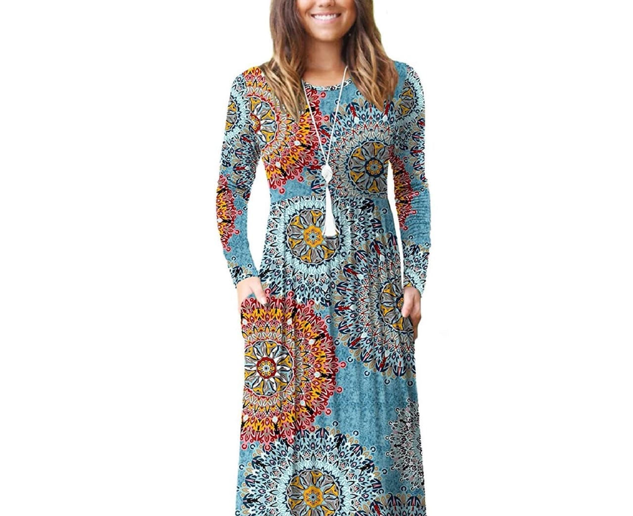 Floral Summer Long Sleeve Maxi Dress With Slits XD21