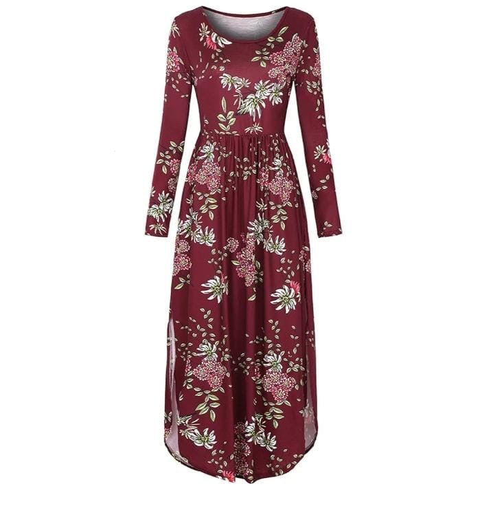 Floral Summer Long Sleeve Maxi Dress With Slits XD21