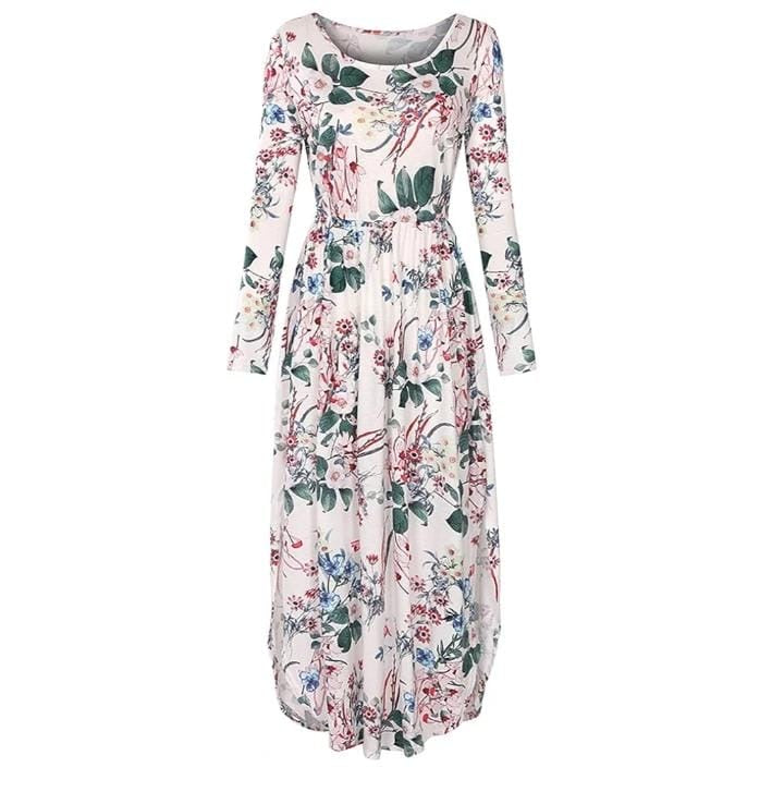 Floral Summer Long Sleeve Maxi Dress With Slits XD21