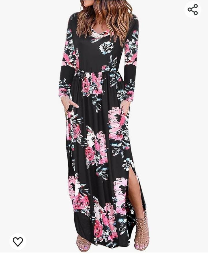 Floral Summer Long Sleeve Maxi Dress With Slits XD21