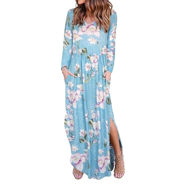 Floral Summer Long Sleeve Maxi Dress With Slits XD21