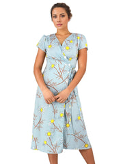 Floral Wrap Button Midi Dress XD21