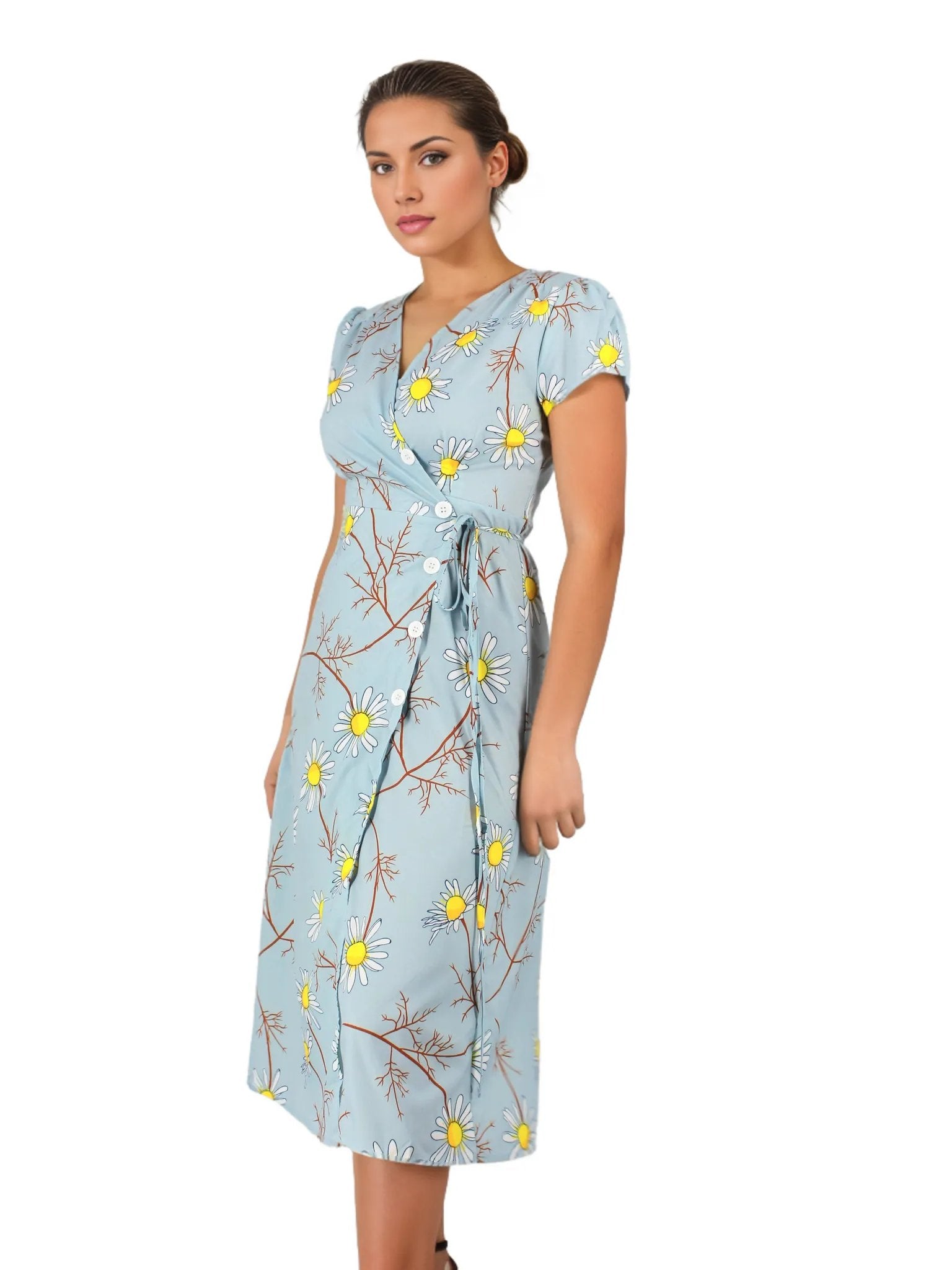 Floral Wrap Button Midi Dress XD21