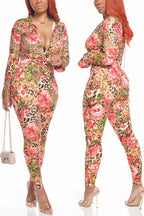 Floral leopard long jumpsuit XD21