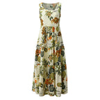 Flower Printed Loose Hem Lady Summer Dress XD21