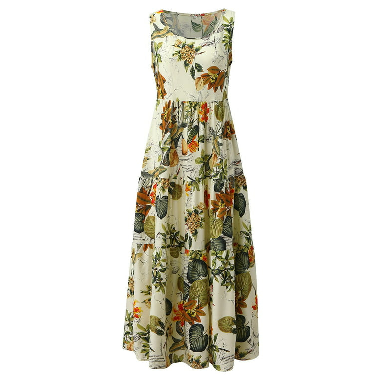 Flower Printed Loose Hem Lady Summer Dress XD21