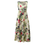 Flower Printed Loose Hem Lady Summer Dress XD21