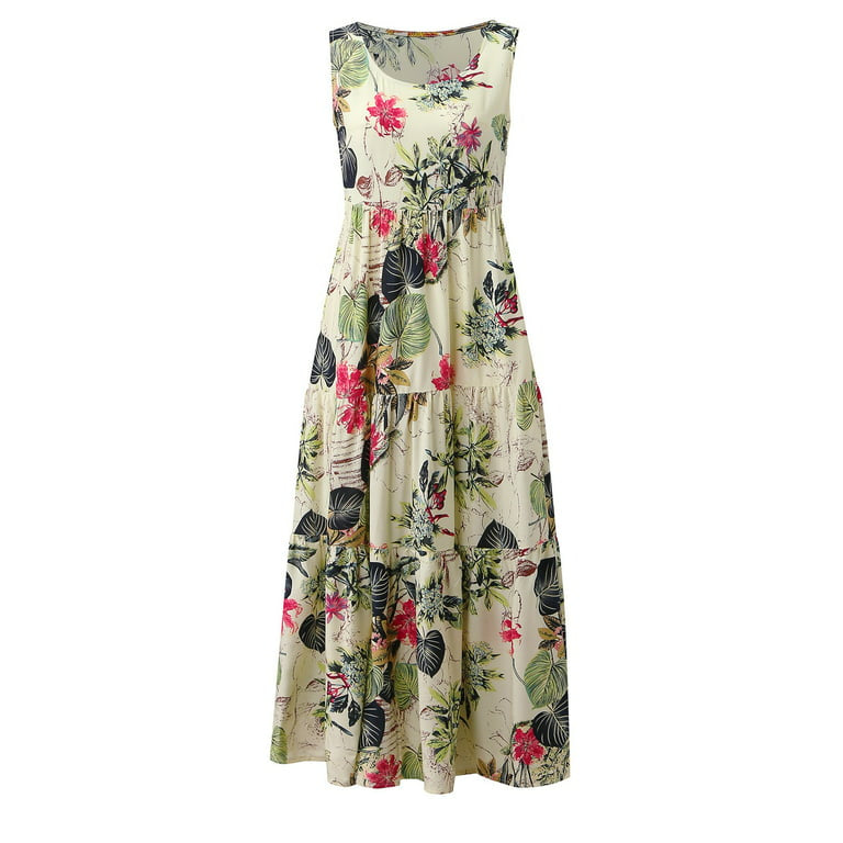 Flower Printed Loose Hem Lady Summer Dress XD21