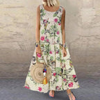 Flower Printed Loose Hem Lady Summer Dress XD21