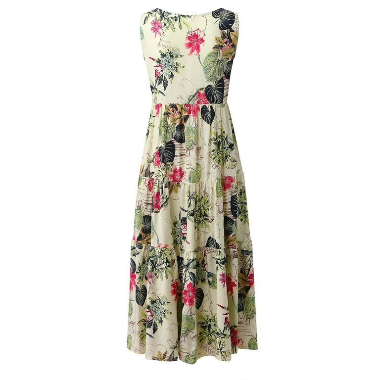 Flower Printed Loose Hem Lady Summer Dress XD21