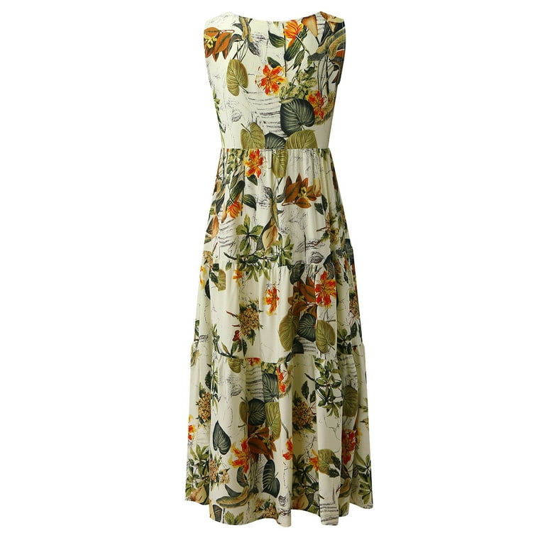Flower Printed Loose Hem Lady Summer Dress XD21