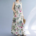 Flower Printed Loose Hem Lady Summer Dress XD21