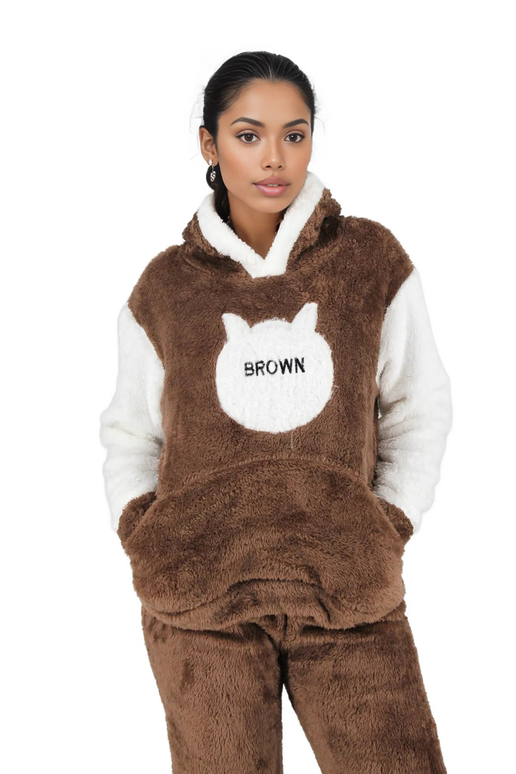 Fluffy Hooded Two Toned Sleepwear Set XD21