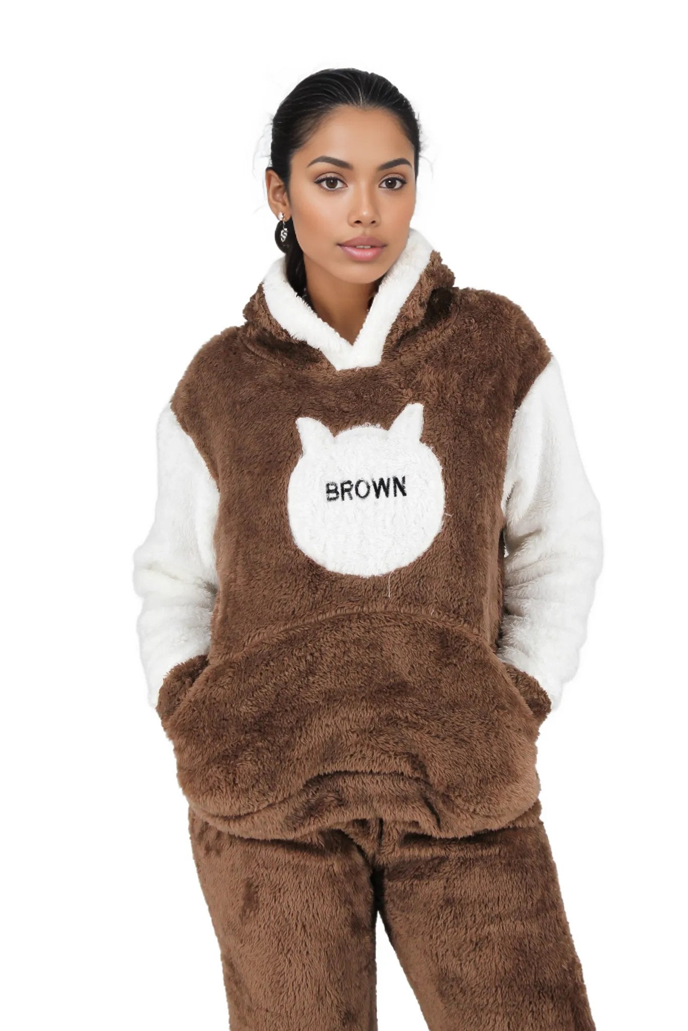 Fluffy Hooded Two Toned Sleepwear Set XD21