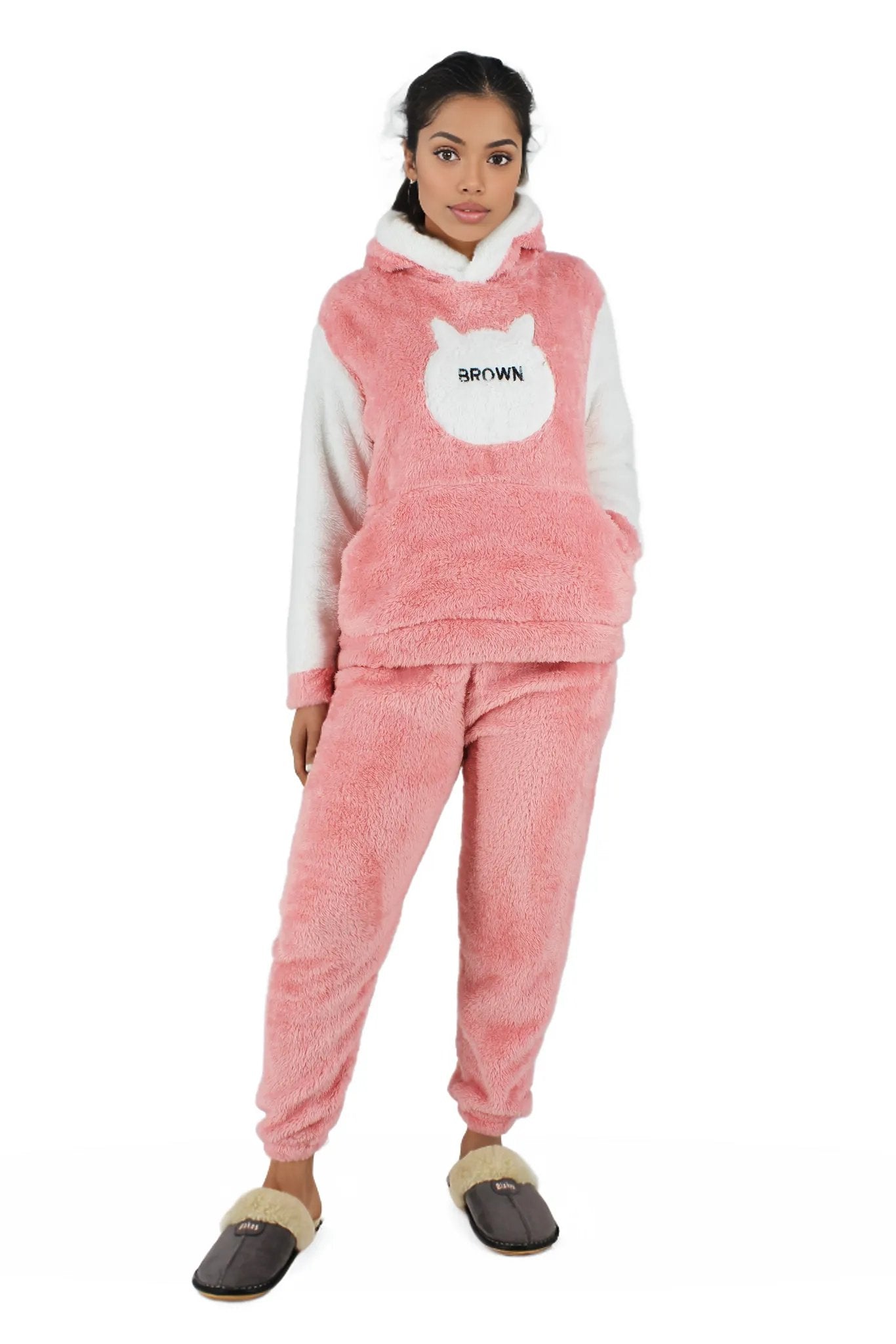 Fluffy Hooded Two Toned Sleepwear Set XD21