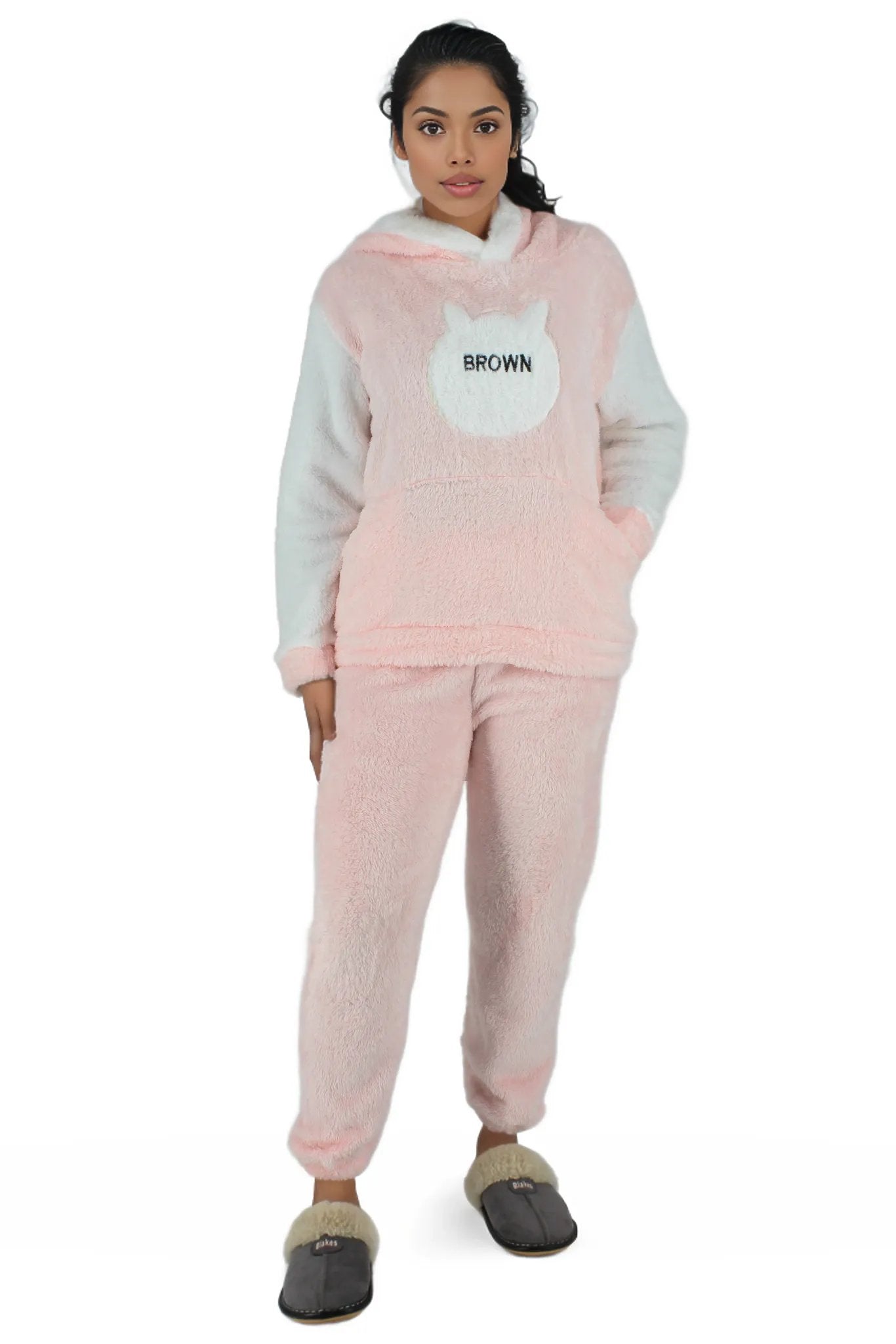 Fluffy Hooded Two Toned Sleepwear Set XD21