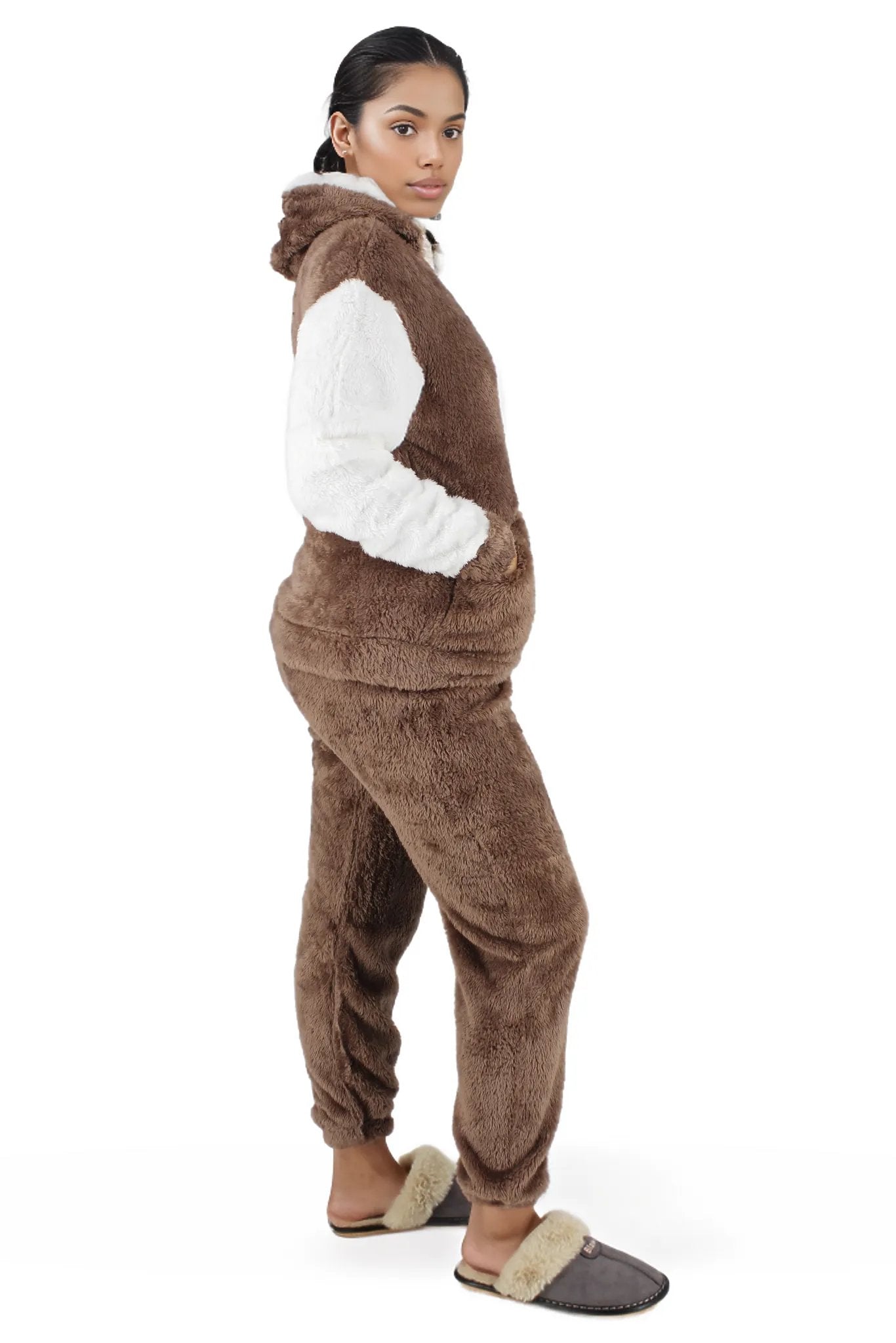 Fluffy Hooded Two Toned Sleepwear Set XD21