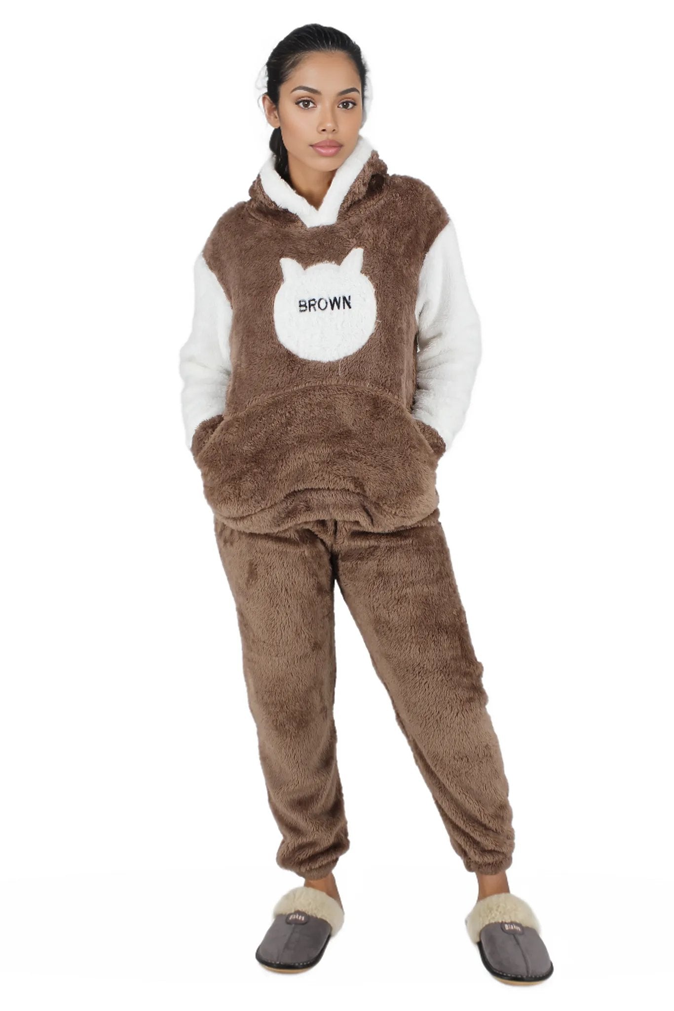 Fluffy Hooded Two Toned Sleepwear Set XD21