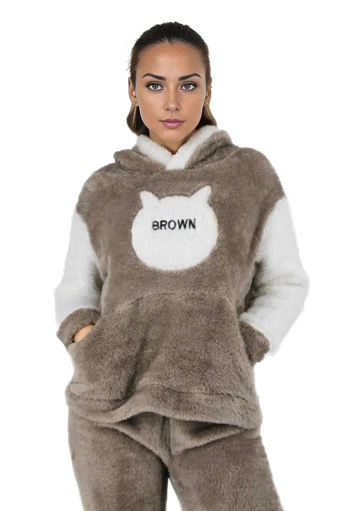 Fluffy Hooded Two Toned Sleepwear Set XD21