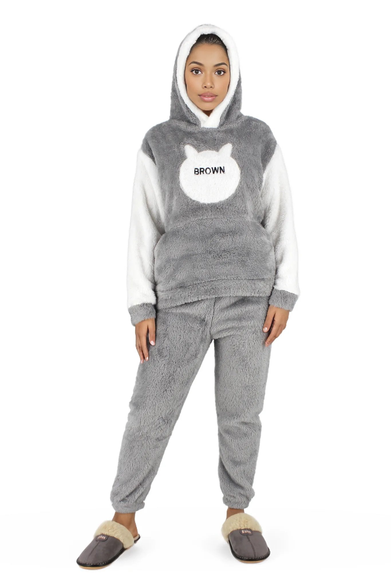 Fluffy Hooded Two Toned Sleepwear Set XD21