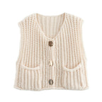 Knitted Sleeveless Cardigan with Front Pockets