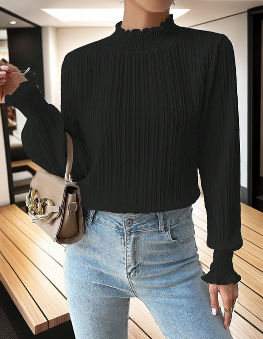 Frenchy Frill Trim Shirred Cuff Blouse XD21