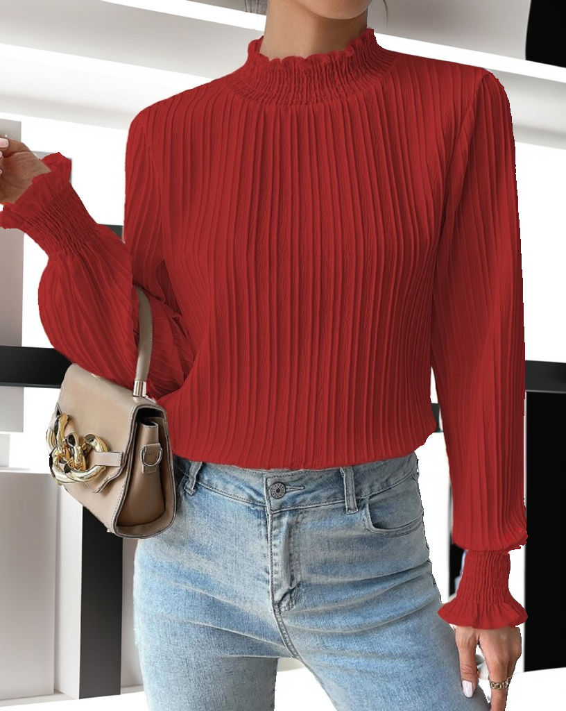 Frenchy Frill Trim Shirred Cuff Blouse XD21