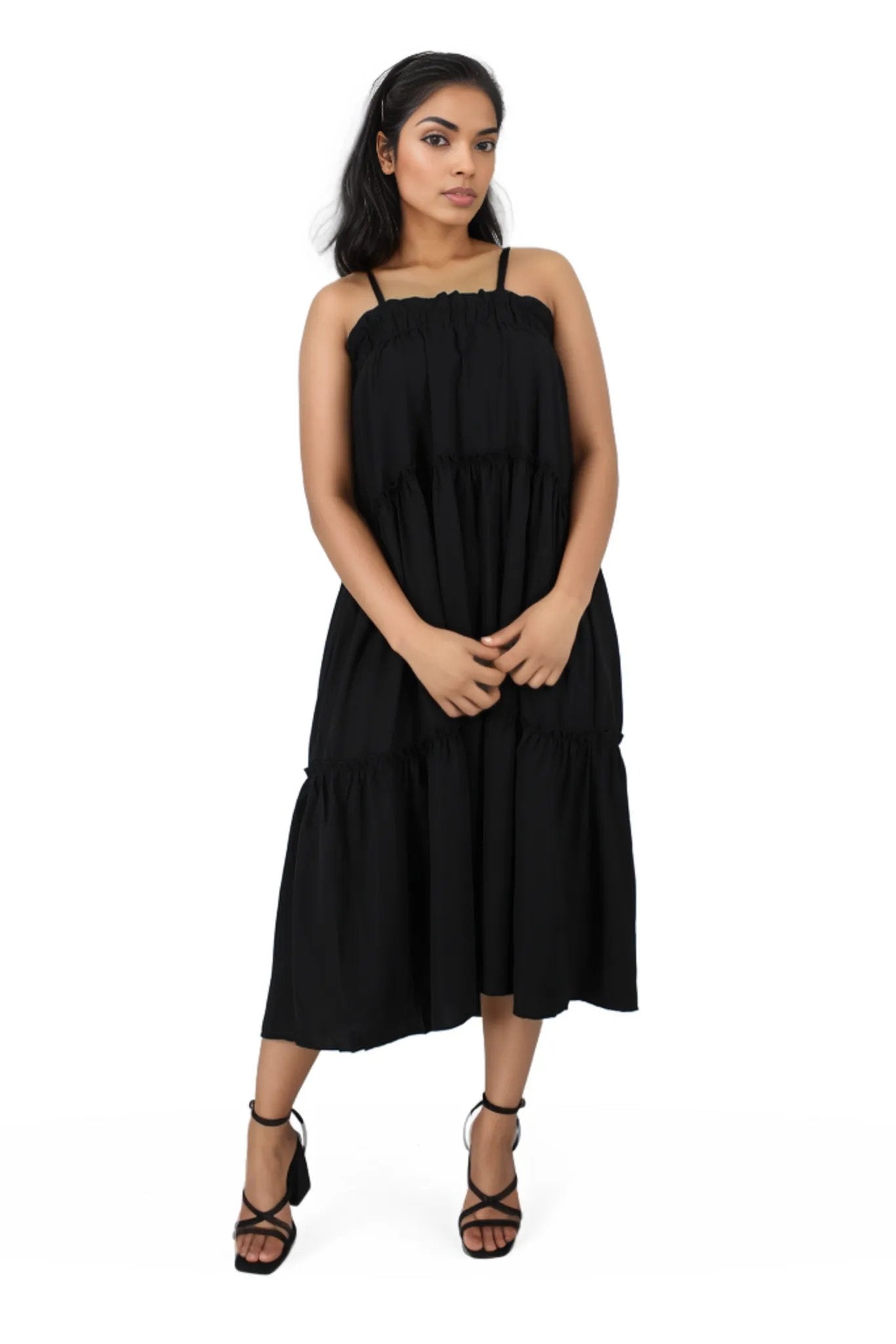 Frill Tier Loose Midi Dress XD21