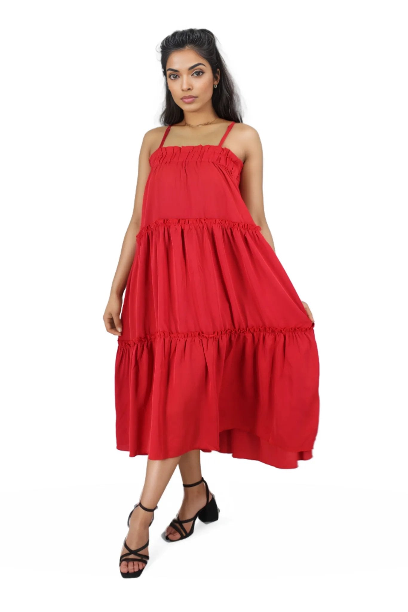 Frill Tier Loose Midi Dress XD21